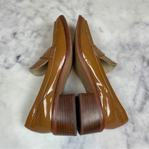 Vince Camuto Eckinti Pecan Patent Leather Block Heel Loafers - Picture 9 of 11